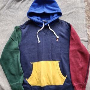 Colorblock Hoodie with Blue, Green, Red, and Yellow Accents